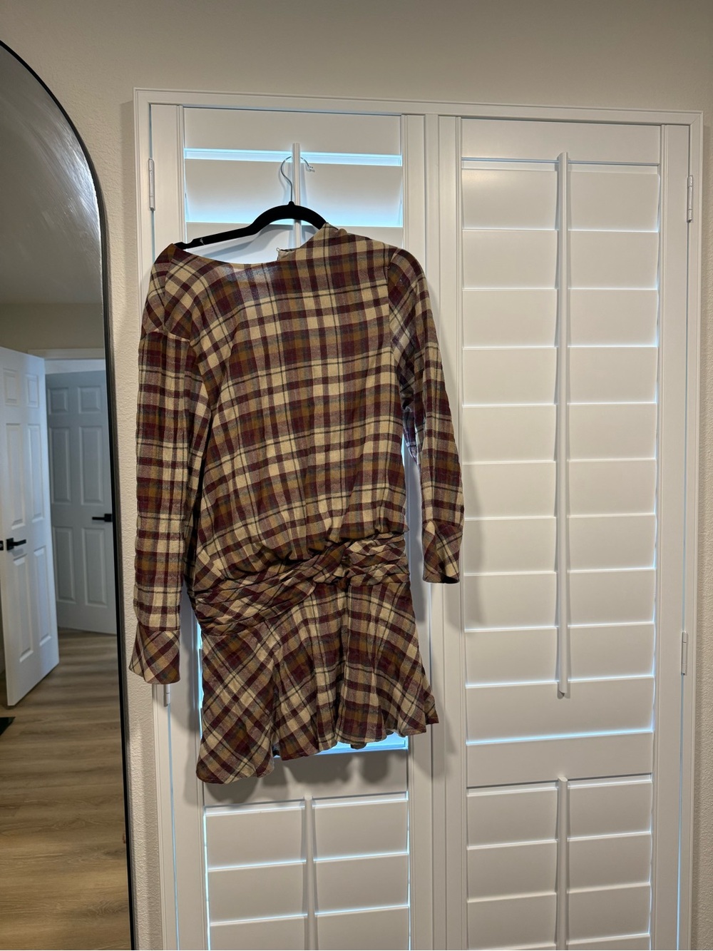 Zara Plaid Long-Sleeve Knot Waist Dress